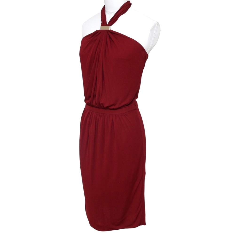 GUCCI Halter Dress Maroon Gold-Tone HW Red Brown Viscose Sleeveless Sz S - Picture 2 of 8